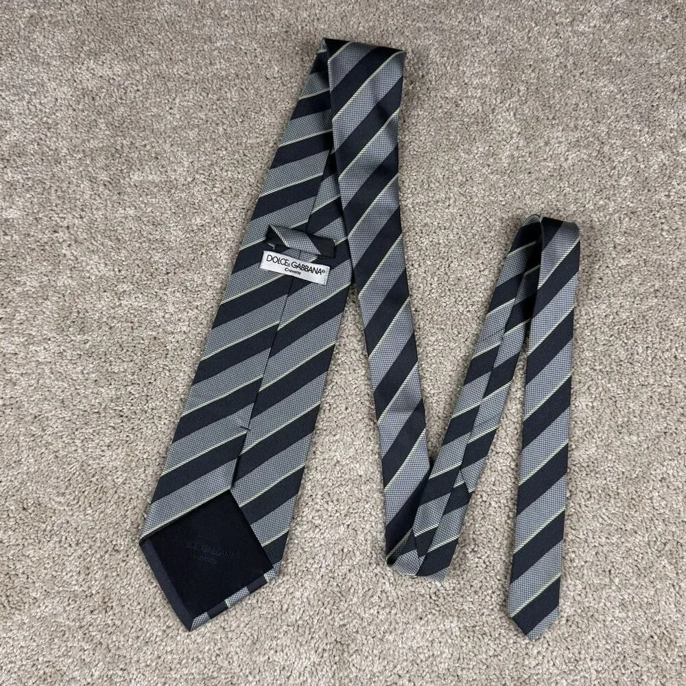 Dolce & Gabbana Cravatte Striped 100% Silk Vintage Men's Tie Blue Luxury Italy